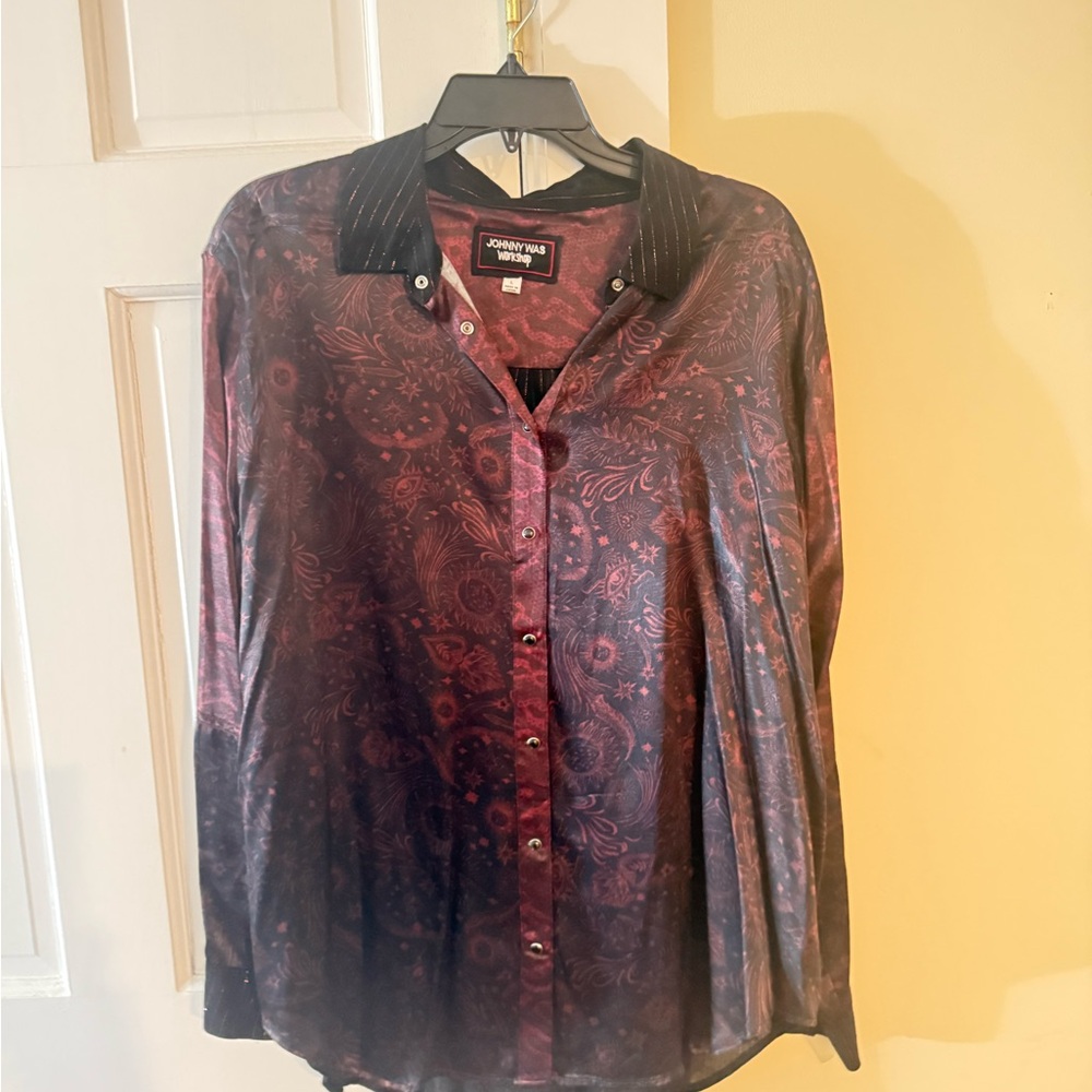 Johnny Was Burgundy Paisley Button Down Shirt XL